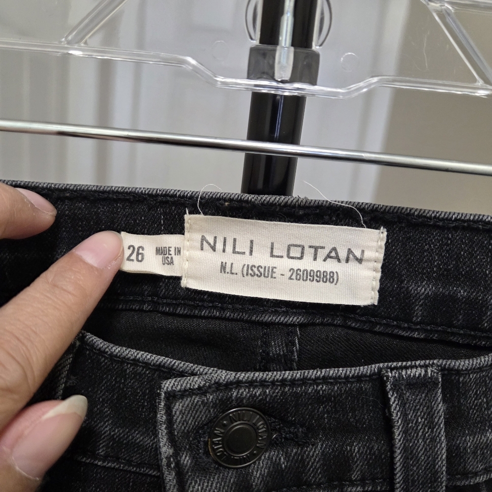 Nili Lotan Celia Distressed Black Washed Denim Flare Jeans High Rise - Picture 4 of 15